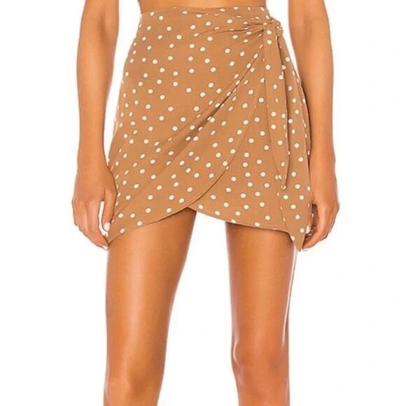 L Space Dresses & Skirts - L*Space Lanie Polka Dot Wrap Mini Skirt Tan White S